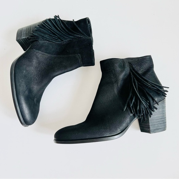 Ecco pebbled leather fringed block heel boots - Picture 1 of 8